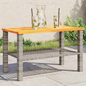 Mesa de jardín ratán sintético madera acacia gris 70x38x42