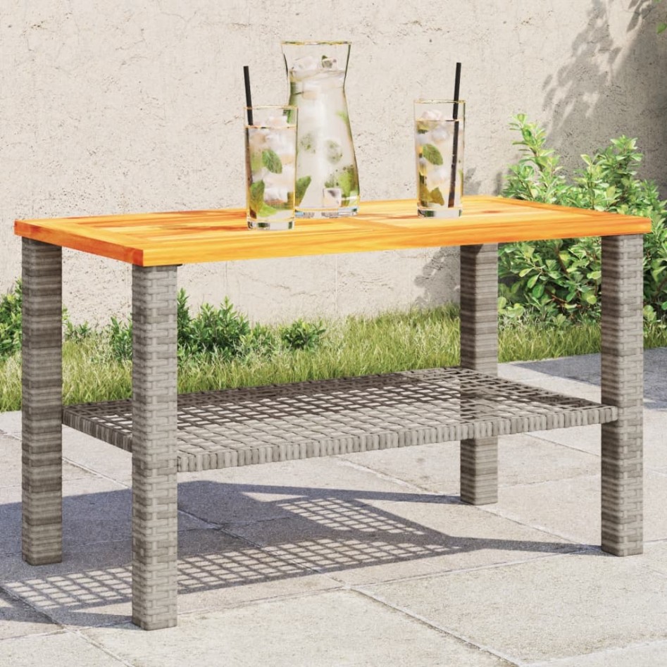 Mesa de jardín ratán sintético madera acacia gris 70x38x42