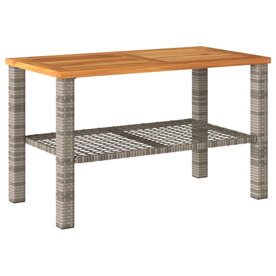 Mesa de jardín ratán sintético madera acacia gris 70x38x42