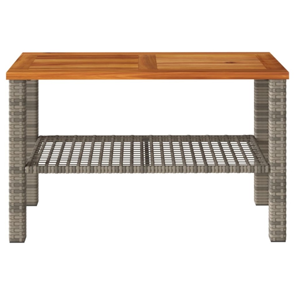 Mesa de jardín ratán sintético madera acacia gris 70x38x42