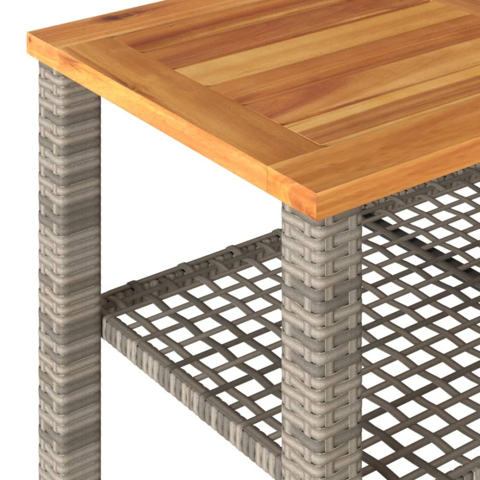 Mesa de jardín ratán sintético madera acacia gris 70x38x42