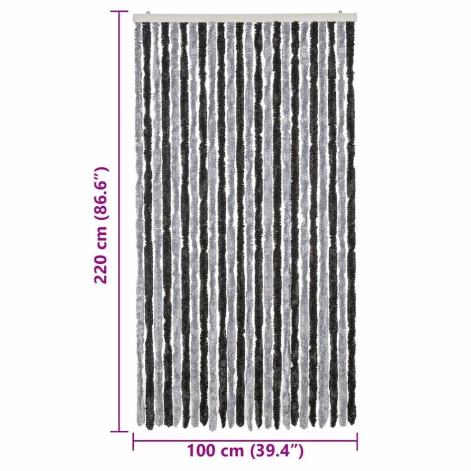 Cortina antimoscas chenilla gris y negro 100x220