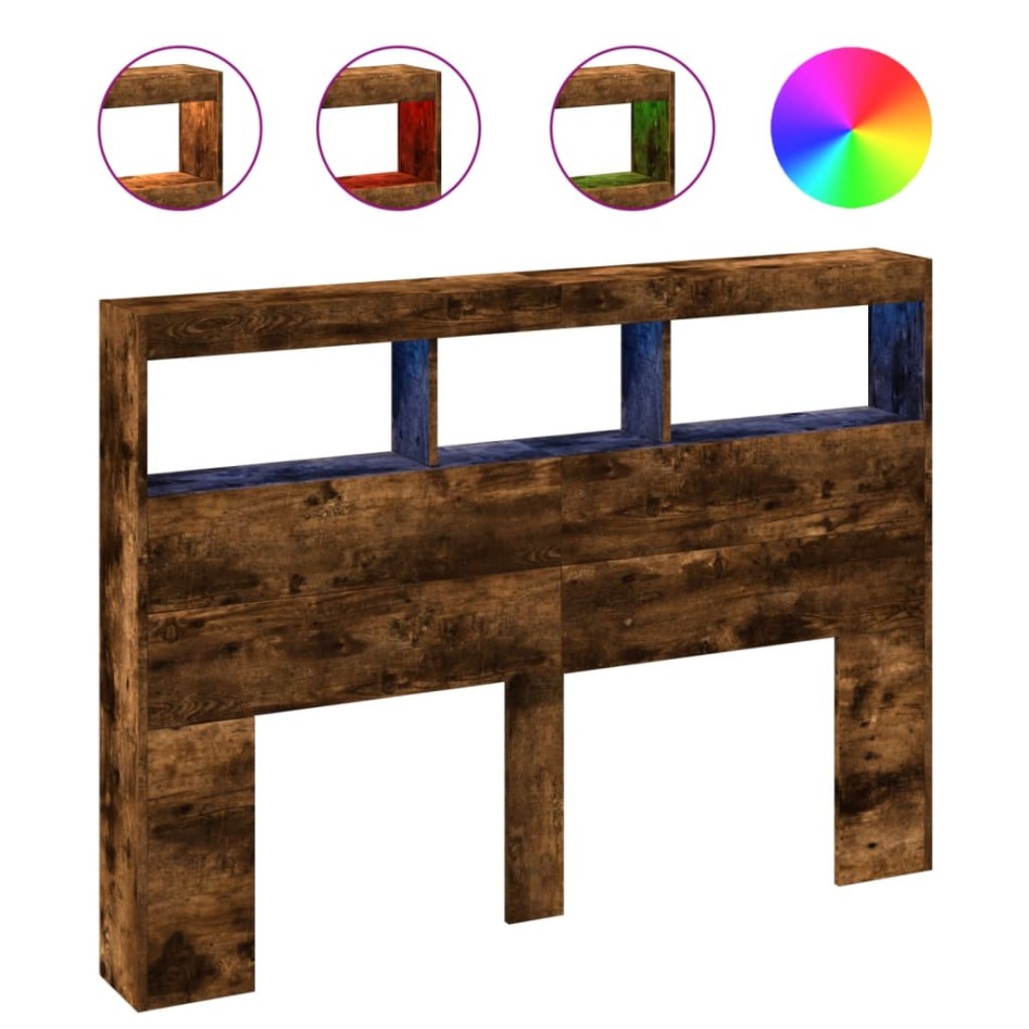 Cabecero de cama con luz LED roble ahumado 140x17x102