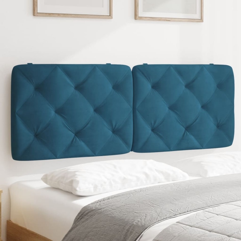 Cabecero de cama acolchado terciopelo azul 140