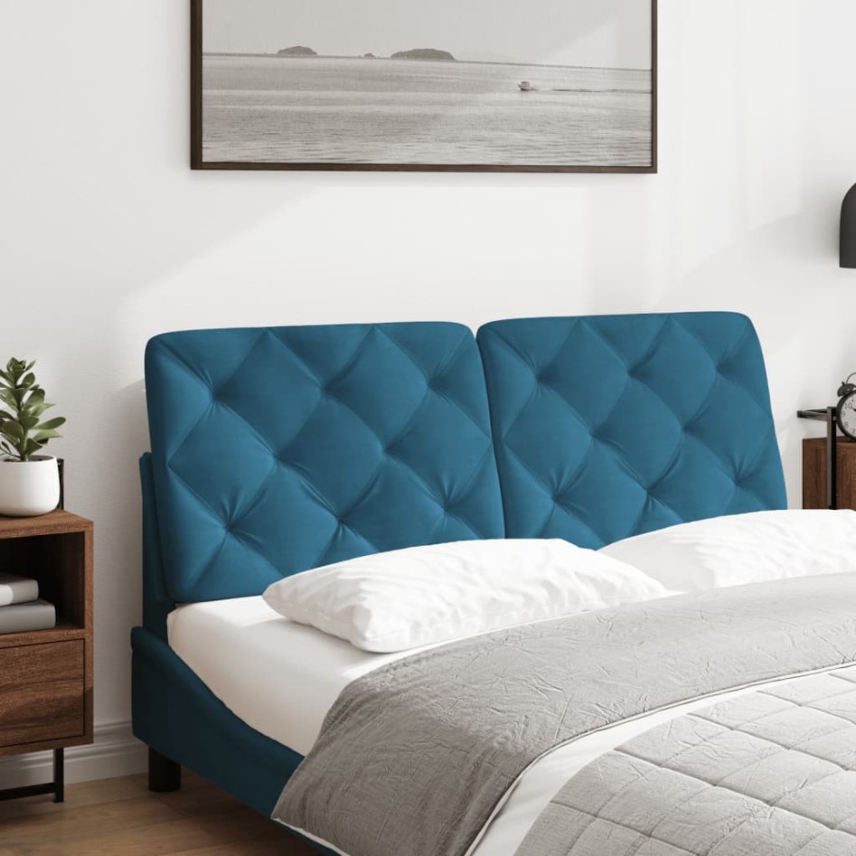 Cabecero de cama acolchado terciopelo azul 140