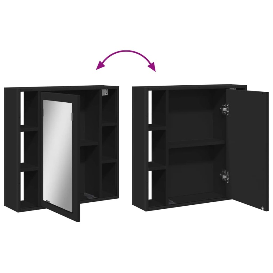 Armario con espejo de baño madera ingeniería negro 60x16x60