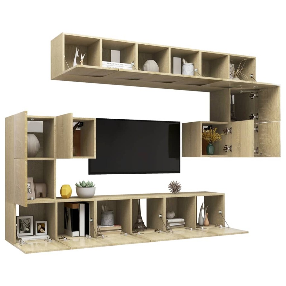 Set de muebles salón TV 10 pzas madera ingeniería roble