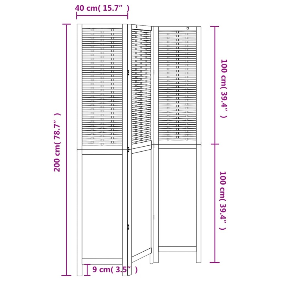 Biombo separador de 3 paneles madera maciza Paulownia