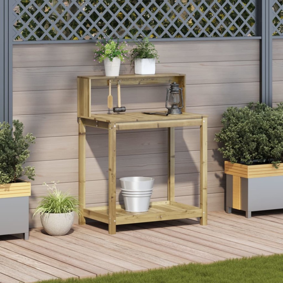 Mesa plantación con estantes madera impregnada 82,5x50x109,5