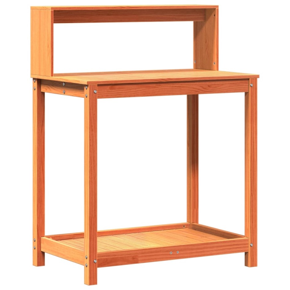 Mesa plantación con estantes madera pino marrón