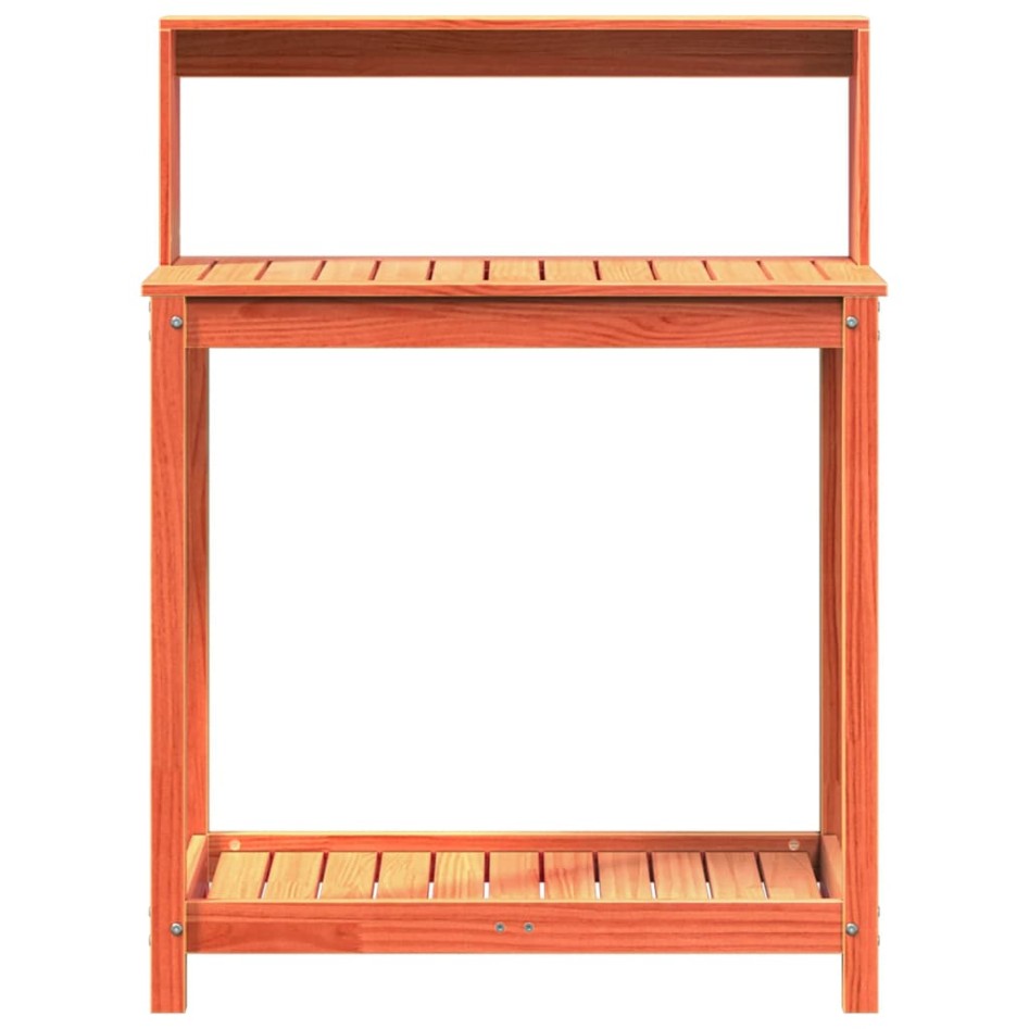 Mesa plantación con estantes madera pino marrón