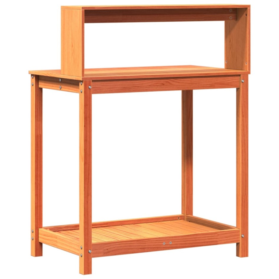 Mesa plantación con estantes madera pino marrón