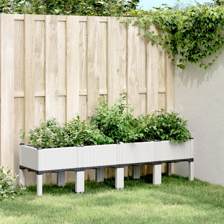 Jardinera con patas PP blanco 160x40x42