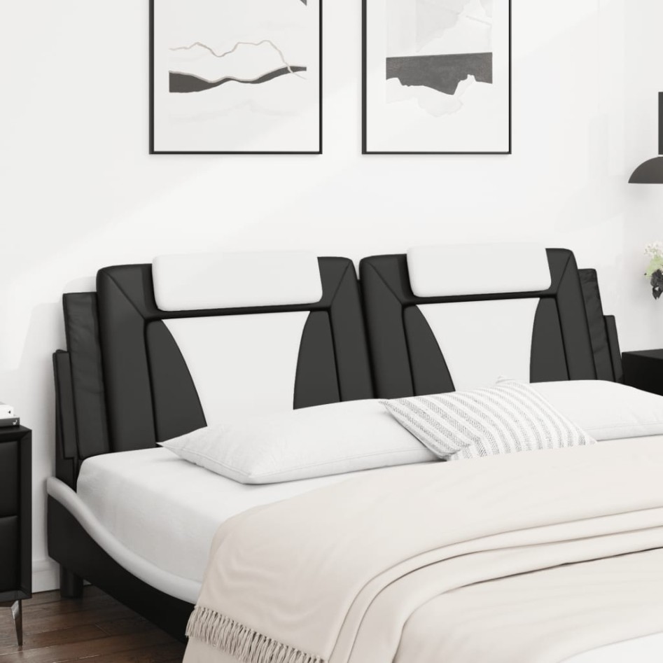 Cabecero de cama acolchado cuero sintético negro blanco 180