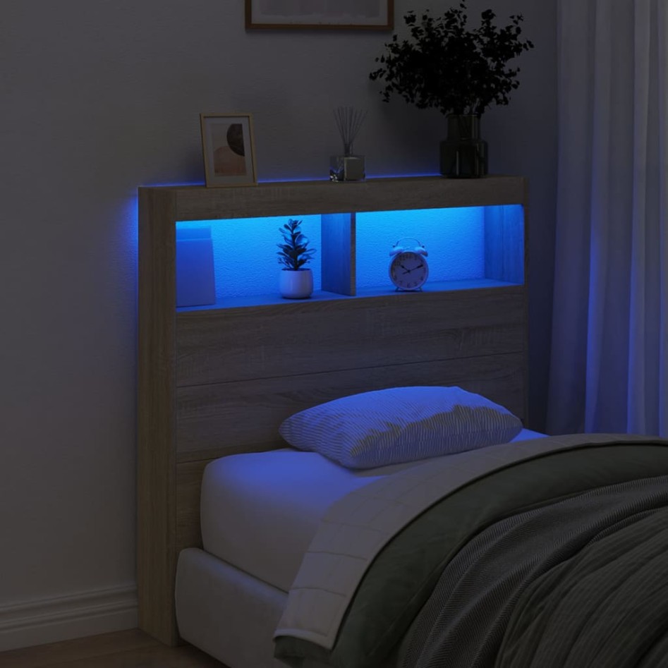 Cabecero de cama con LED roble Sonoma 100x17x102