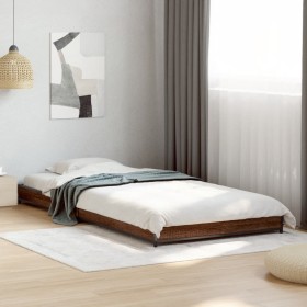 Estructura cama madera ingeniería metal roble marrón 75x190