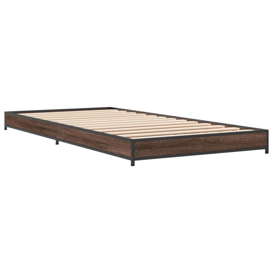 Estructura cama madera ingeniería metal roble marrón 75x190