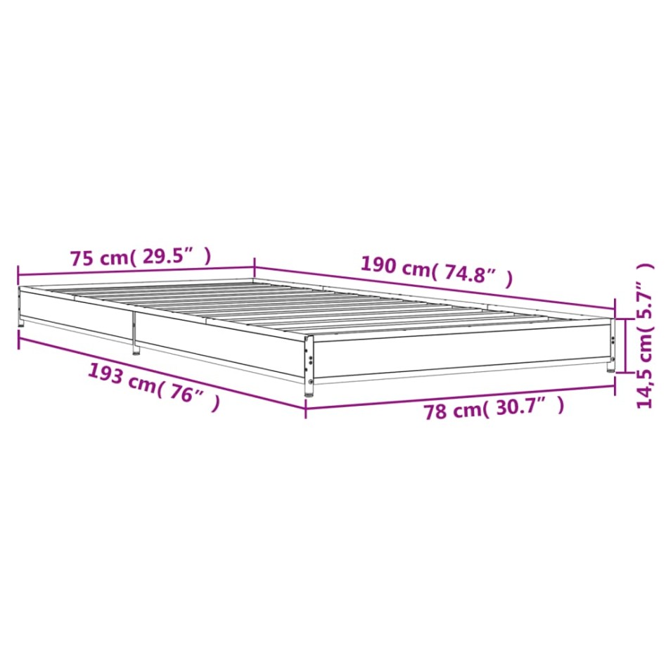 Estructura de cama madera de ingeniería y metal negra 75x190
