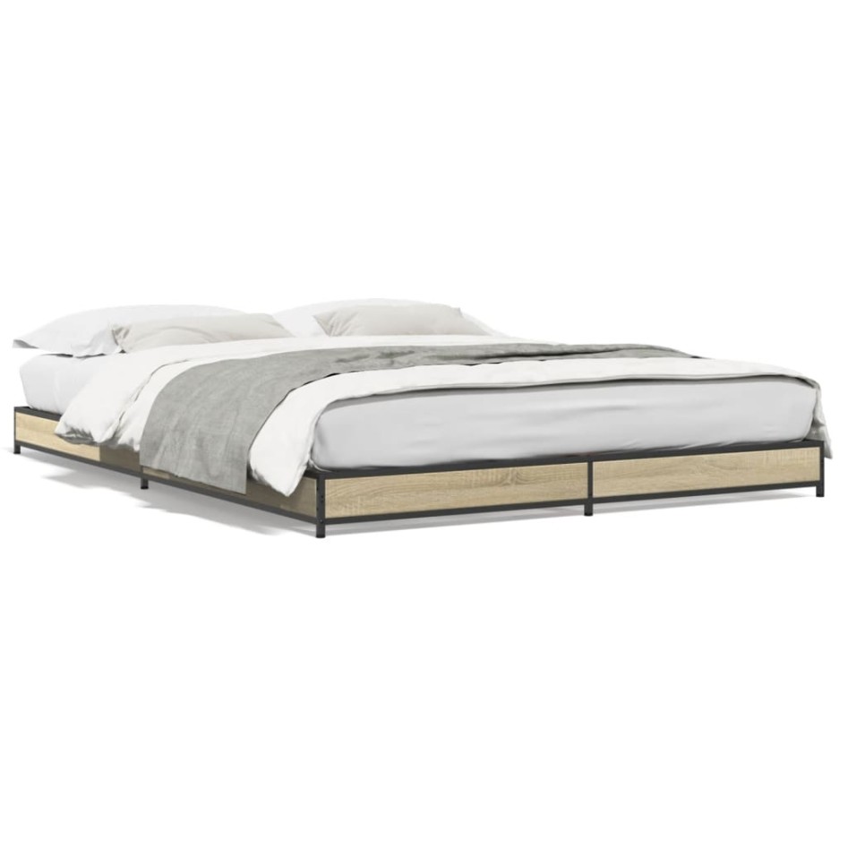 Estructura cama madera ingeniería metal roble Sonoma 120x200