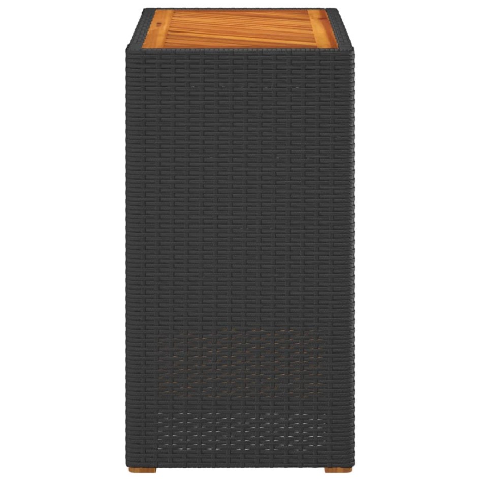 Mesa auxiliar jardín tapa madera ratán PE negro 60x40x75