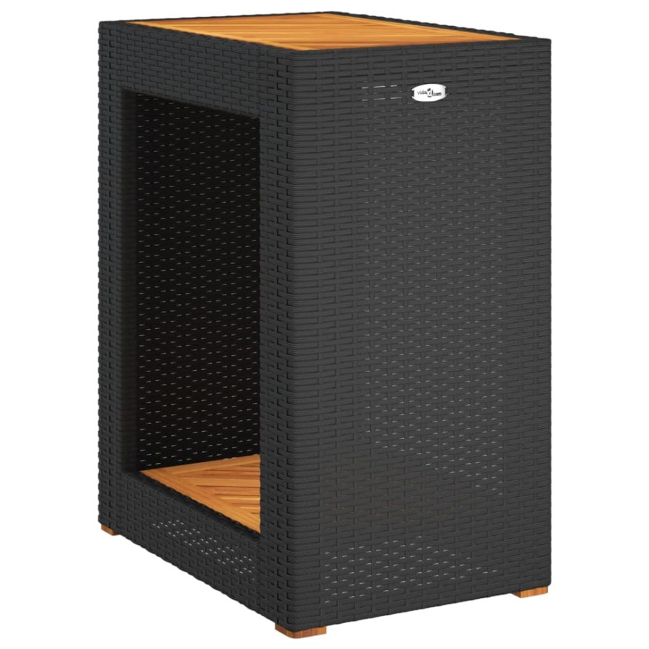 Mesa auxiliar jardín tapa madera ratán PE negro 60x40x75