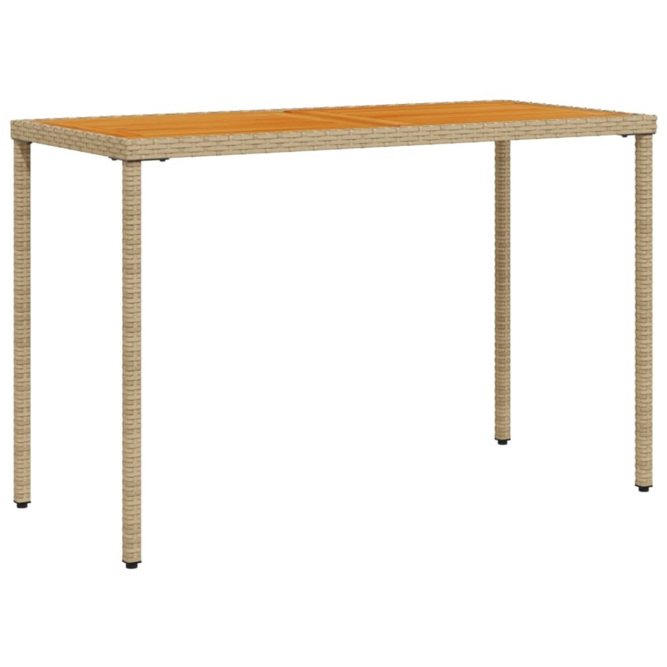 Mesa de jardín superficie de madera ratán PE beige 115x54x74