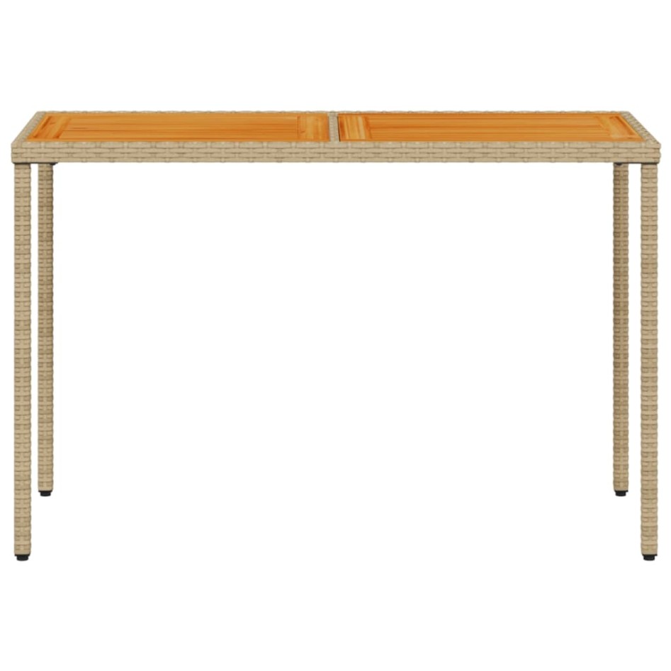Mesa de jardín superficie de madera ratán PE beige 115x54x74