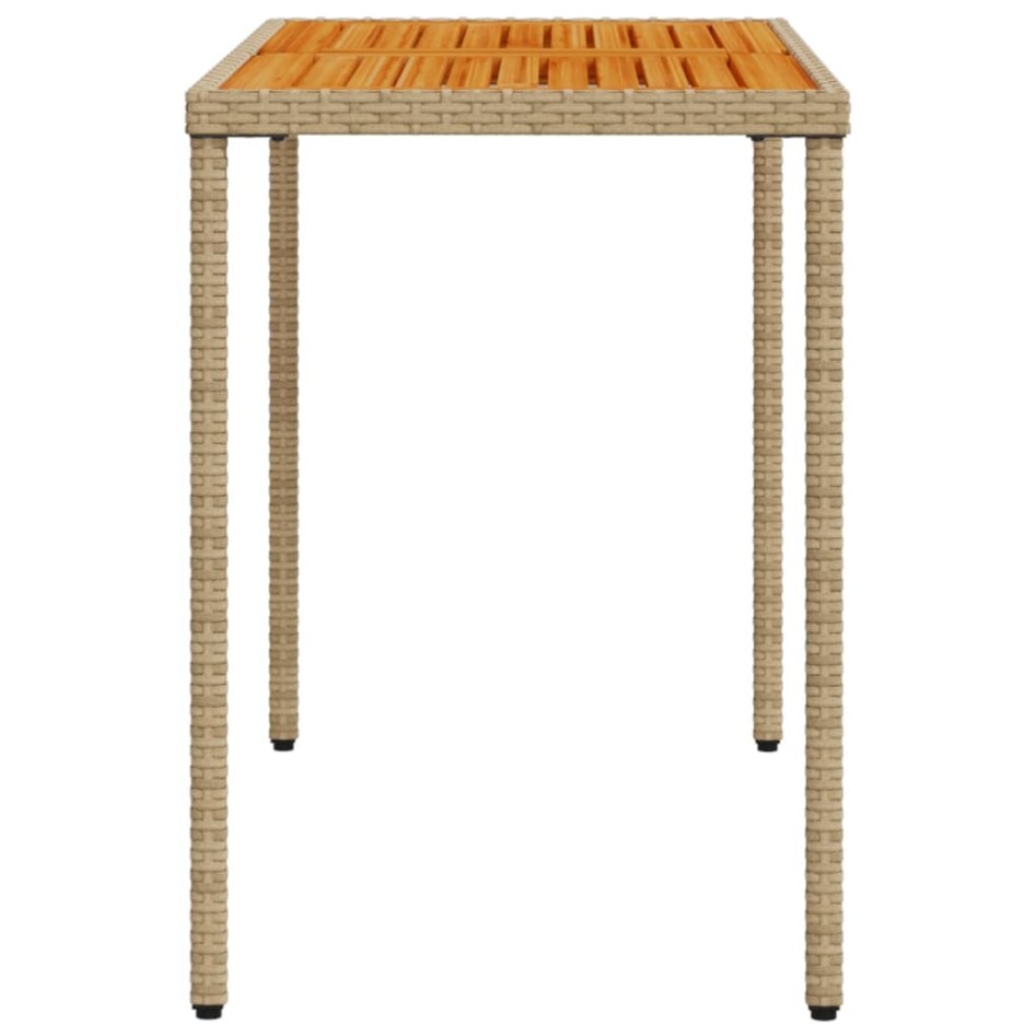 Mesa de jardín superficie de madera ratán PE beige 115x54x74