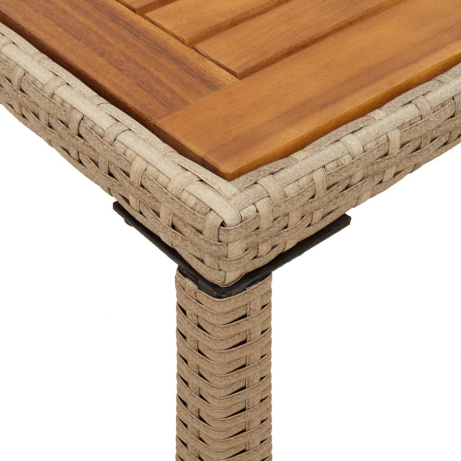Mesa de jardín superficie de madera ratán PE beige 115x54x74
