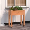 Jardinera con forro y ruedas madera de abeto marrón 71x37x80 cm