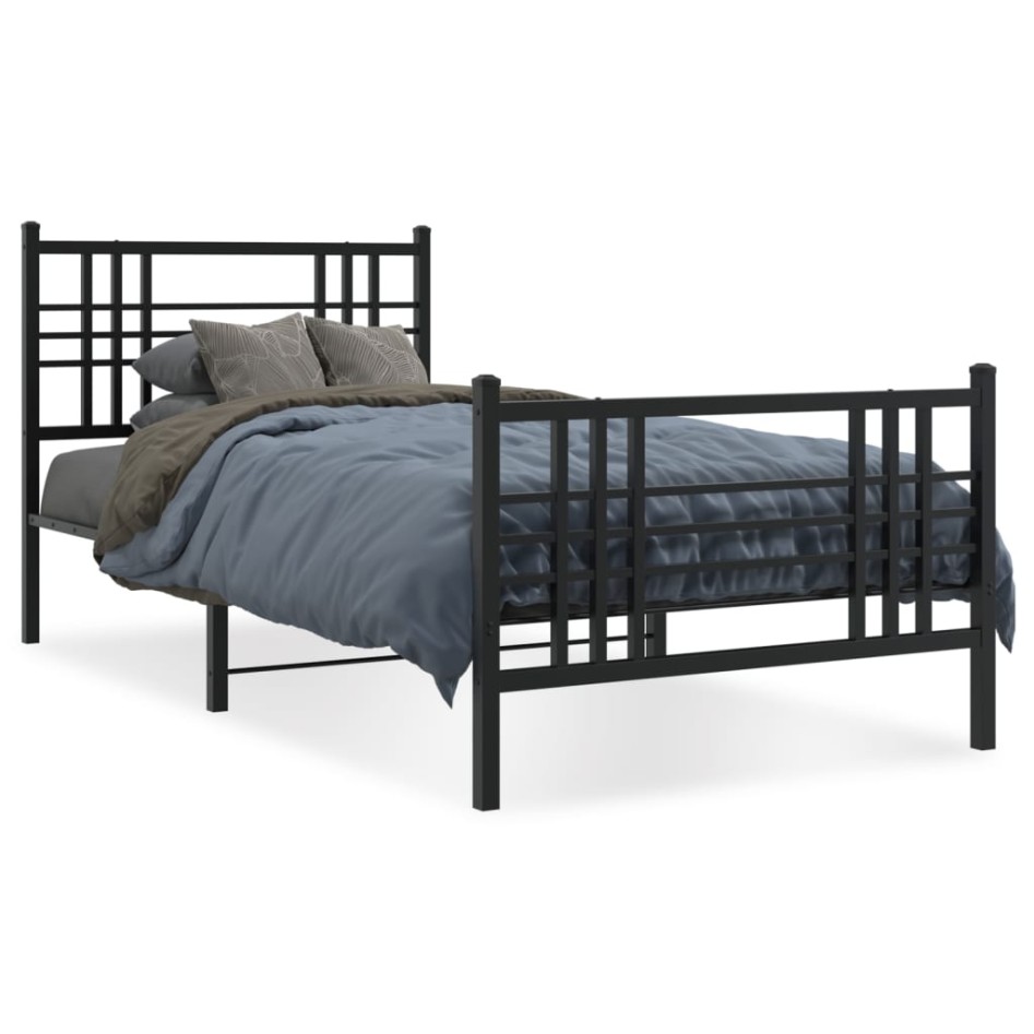 Estructura cama sin colchón con estribo metal negro 100x190