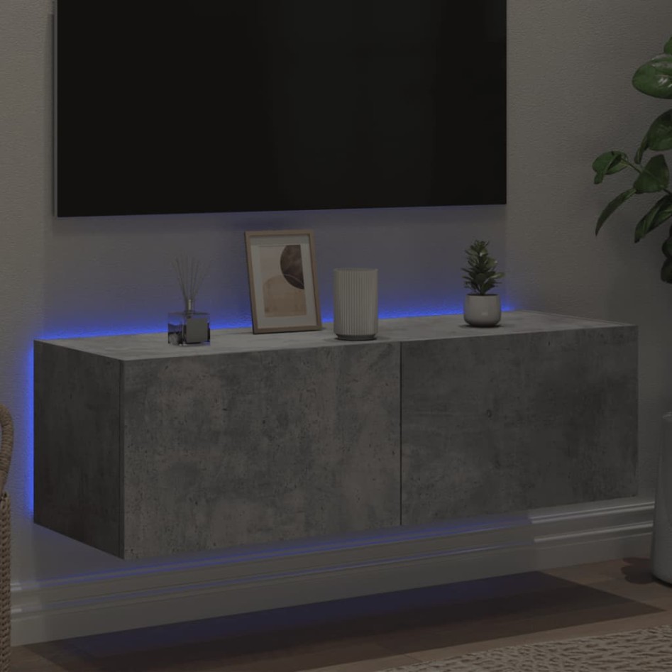 Mueble de TV de pared con luces LED gris hormigón 100x35x31