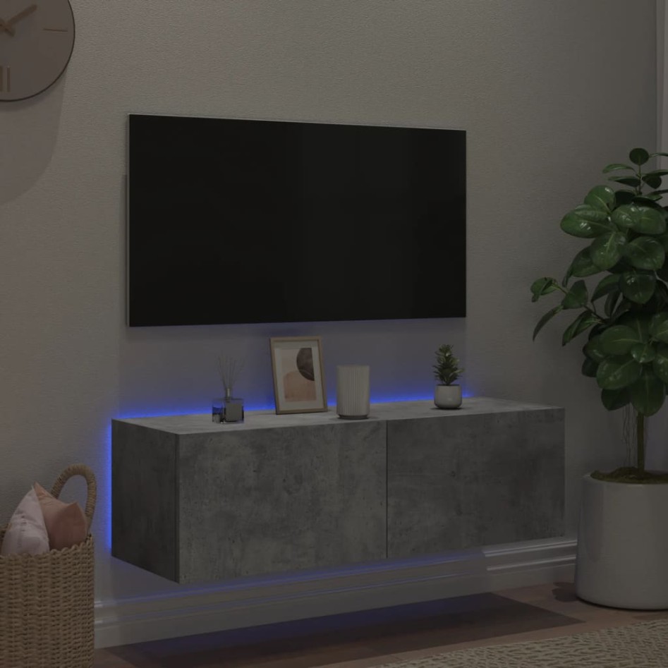 Mueble de TV de pared con luces LED gris hormigón 100x35x31