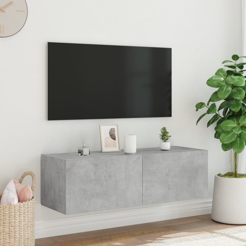 Mueble de TV de pared con luces LED gris hormigón 100x35x31
