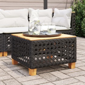 Mesa de jardín ratán PE y madera acacia negro 55x55x36