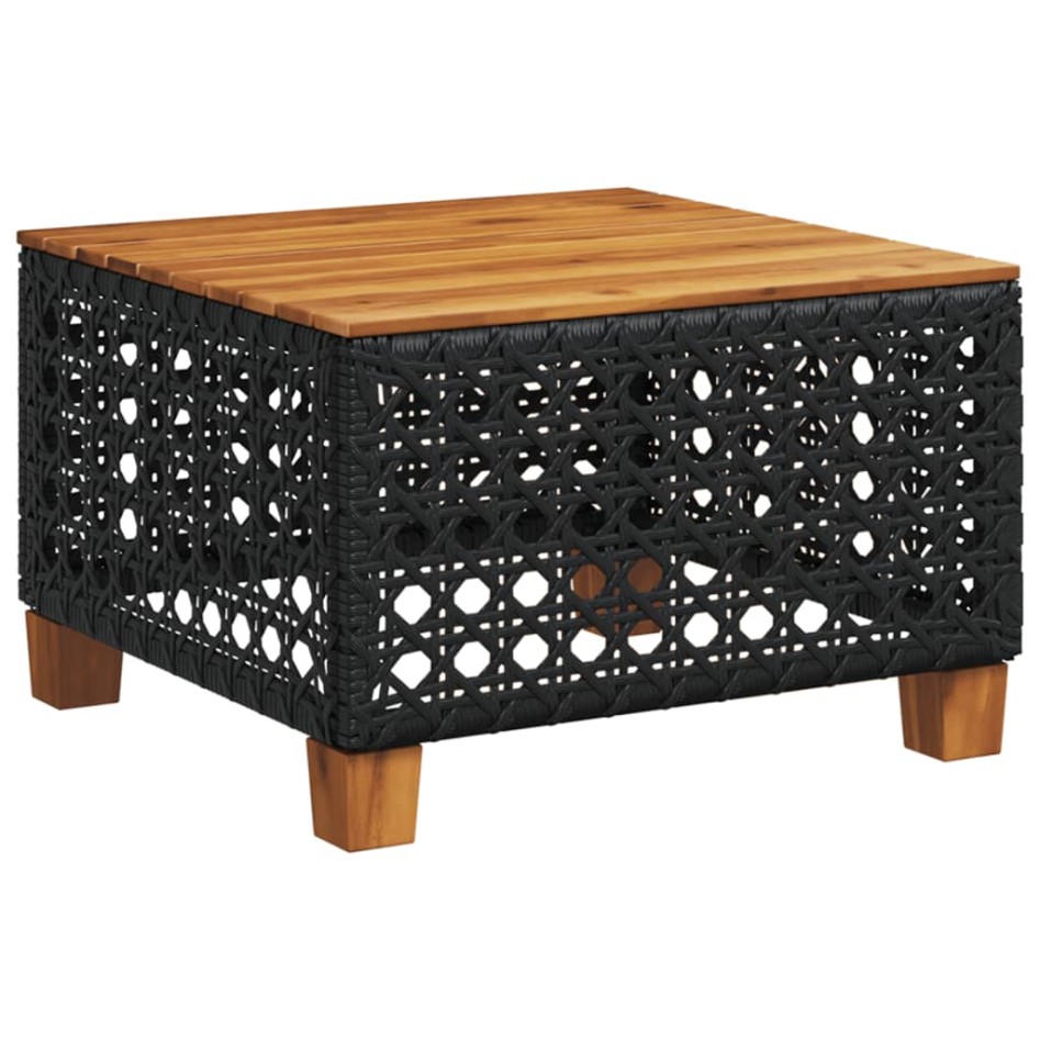 Mesa de jardín ratán PE y madera acacia negro 55x55x36