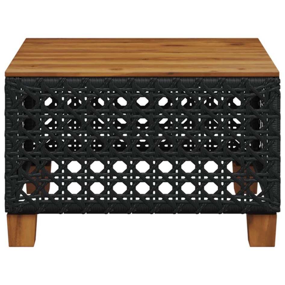 Mesa de jardín ratán PE y madera acacia negro 55x55x36