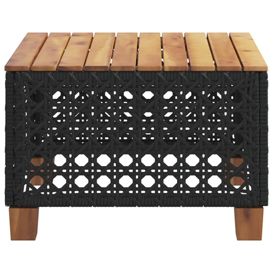 Mesa de jardín ratán PE y madera acacia negro 55x55x36