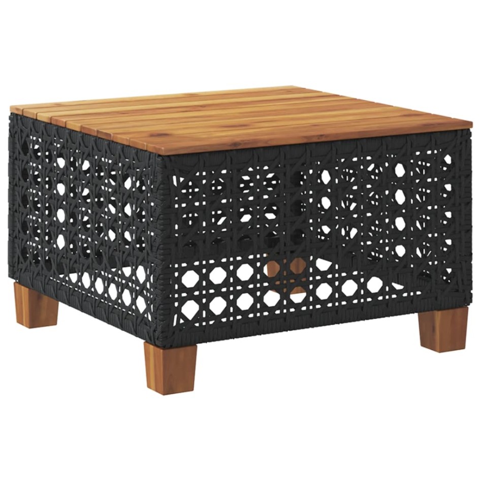 Mesa de jardín ratán PE y madera acacia negro 55x55x36
