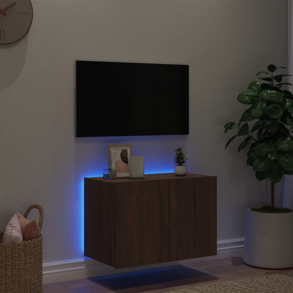Mueble de TV de pared con luces LED marrón roble 60x35x41