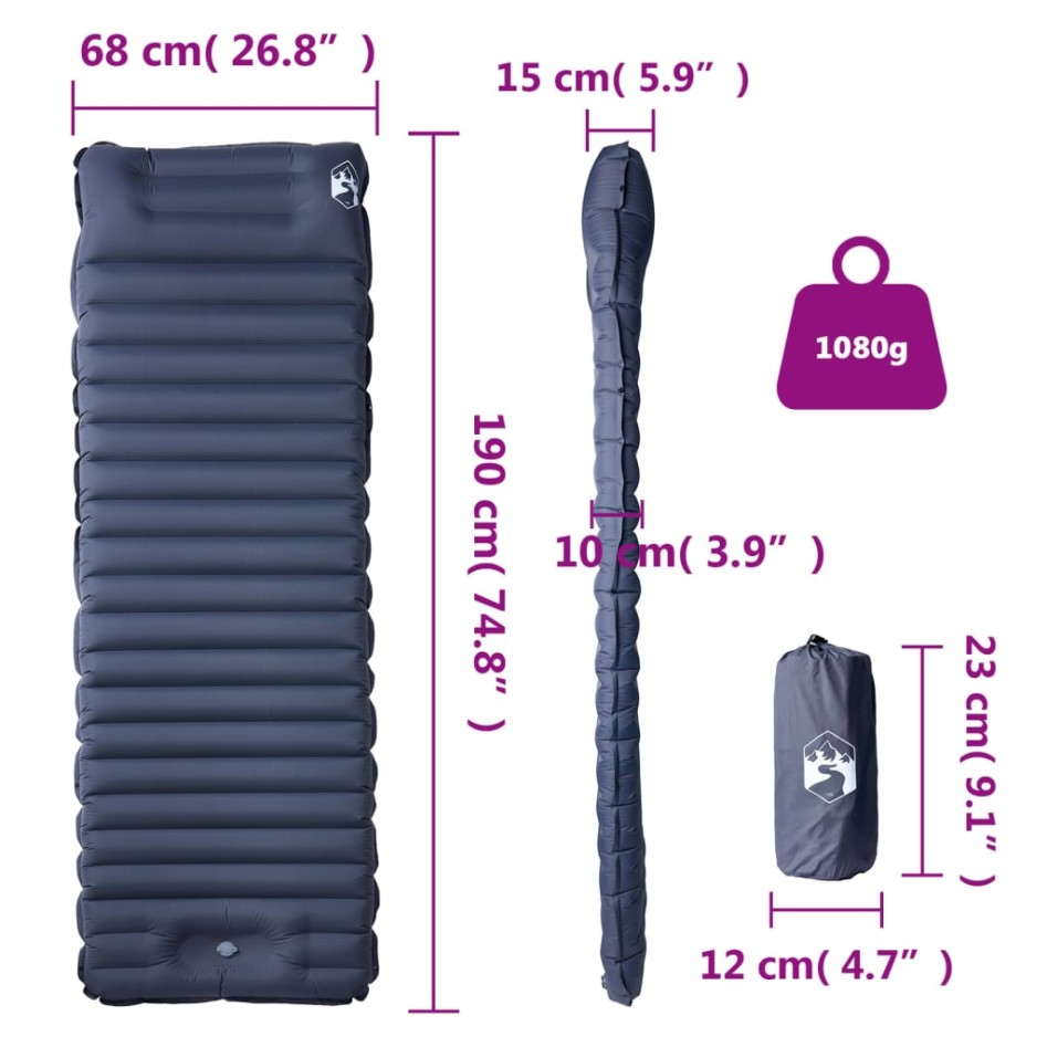 Colchón de camping autoinflable con con almohada 1 persona