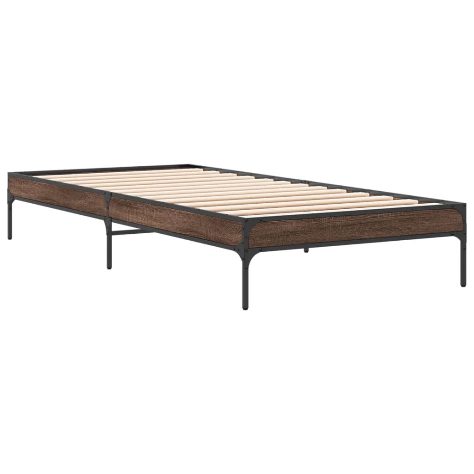 Estructura cama madera ingeniería metal marrón roble 90x190