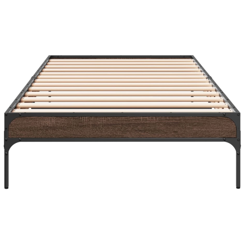 Estructura cama madera ingeniería metal marrón roble 90x190