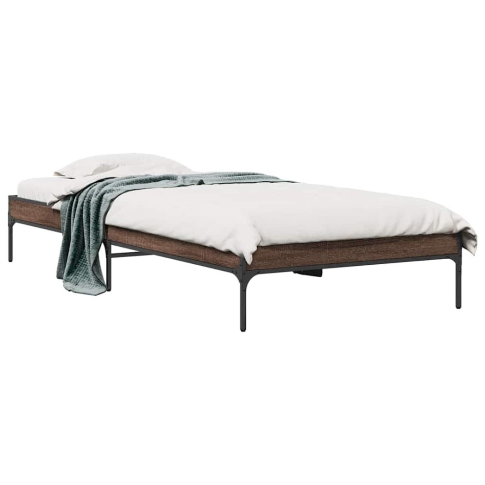 Estructura cama madera ingeniería metal roble marrón 75x190