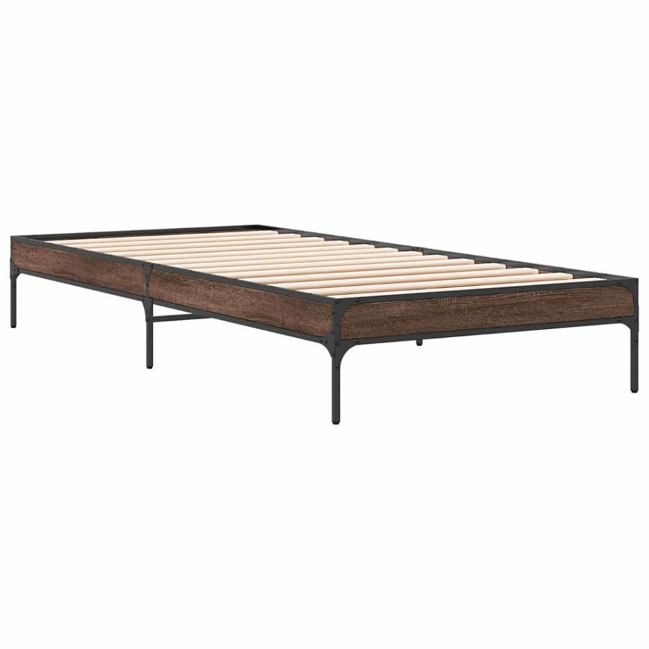 Estructura cama madera ingeniería metal roble marrón 75x190