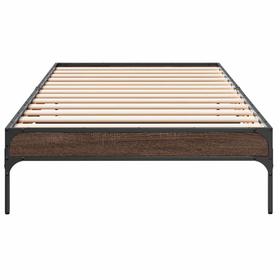 Estructura cama madera ingeniería metal roble marrón 75x190