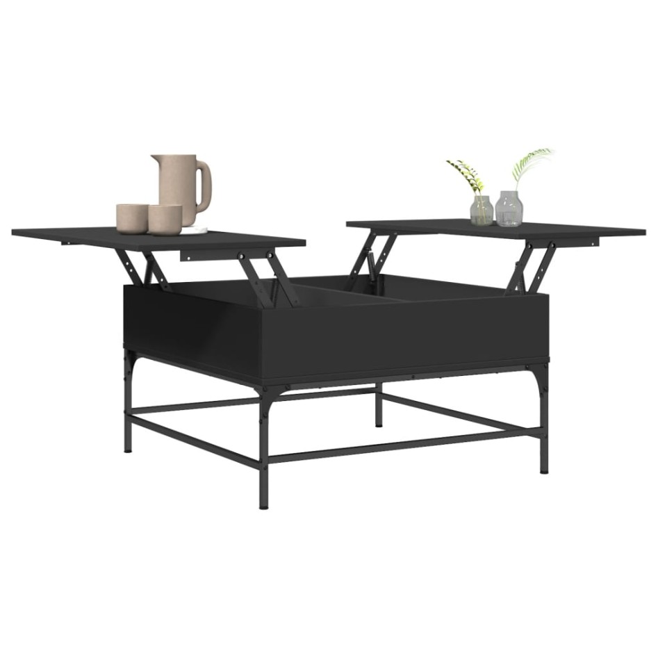 Mesa de centro madera de ingeniería y metal negro 80x80x45