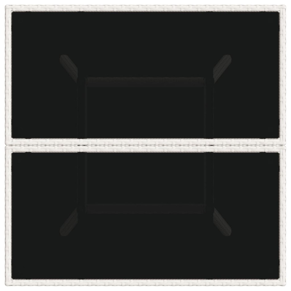 Mesa de jardín superficie de vidrio ratán PE blanco 80x80x75