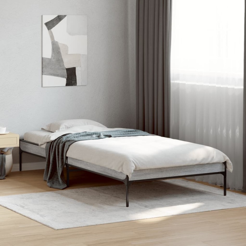 Estructura cama madera ingeniería metal gris Sonoma 90x200