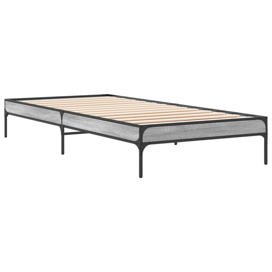Estructura cama madera ingeniería metal gris Sonoma 90x200